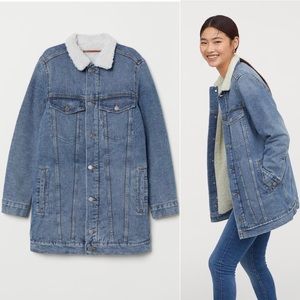 H&M Sherpa Lined Denim Longline Jacket 6 M